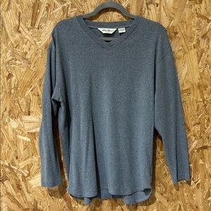 Vintage 80s Eddie Bauer Gray V-Neck Light Knit Sweater, Medium